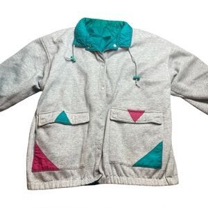 1980s Reversible Teal Windbreaker / Fleece Jacket Size L
